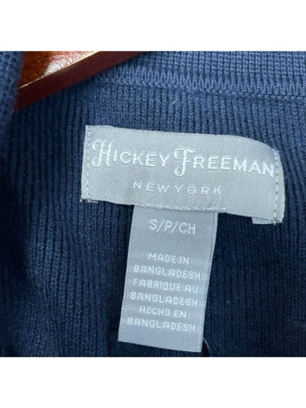 Hickey Freeman Men's S Navy Long Sleeve Knit Sweater Polo Stretch Rayon d1863